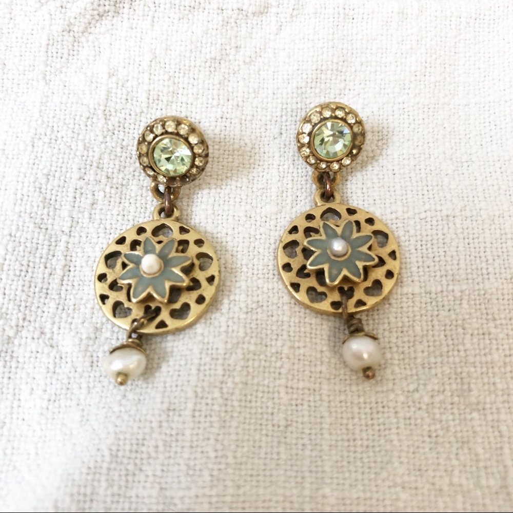 Pilgrim Dangle Earrings Pale Green Gold Tone